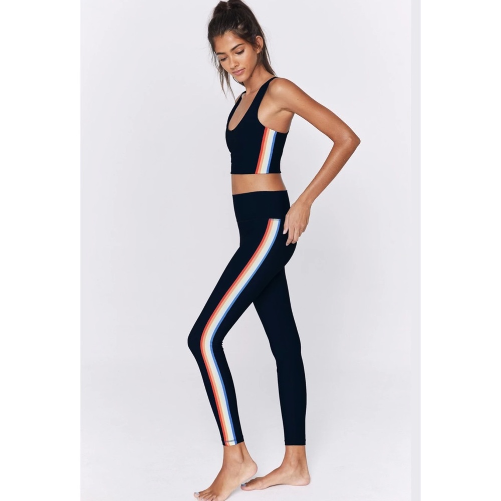 SPIRITUAL GANGSTER Rainbow Stripe Compressive High Waist 7/8 Legging Size Small